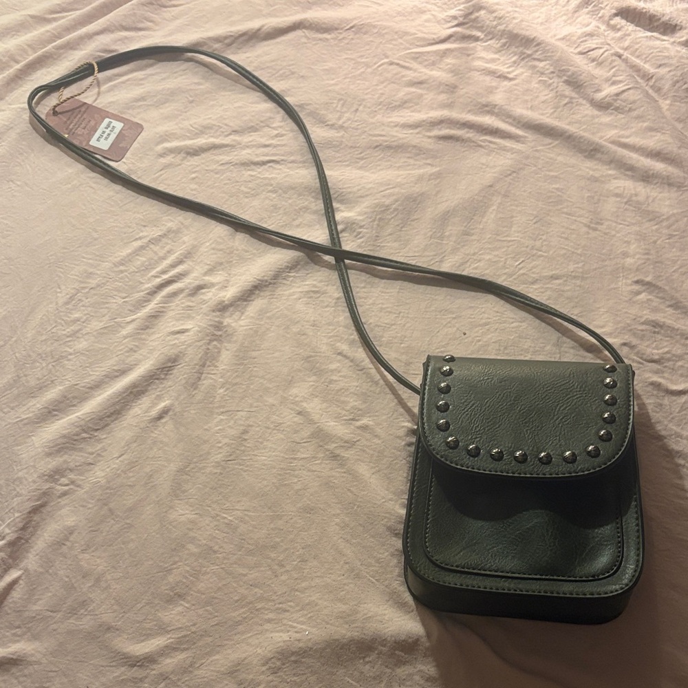 Elegant Studded Crossbody Bag in Dark Green